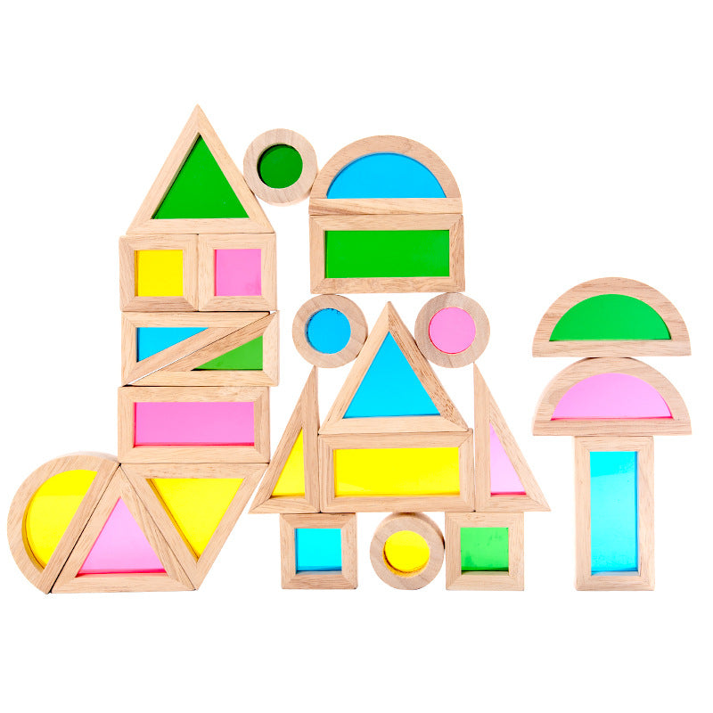 24 Pcs Rainbow Acrylic Sensory Wooden Building Blocks