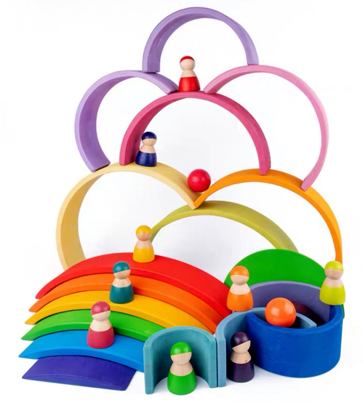 12-Piece Large Wooden Rainbow Stacking Blocks – Pastel / Macaron Colors