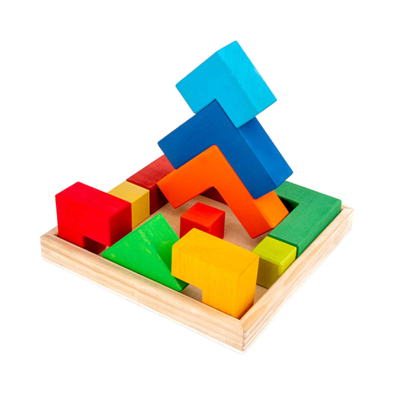 12-Piece Stained Large Rainbow Wooden Creative Puzzle Square with Storage Tray