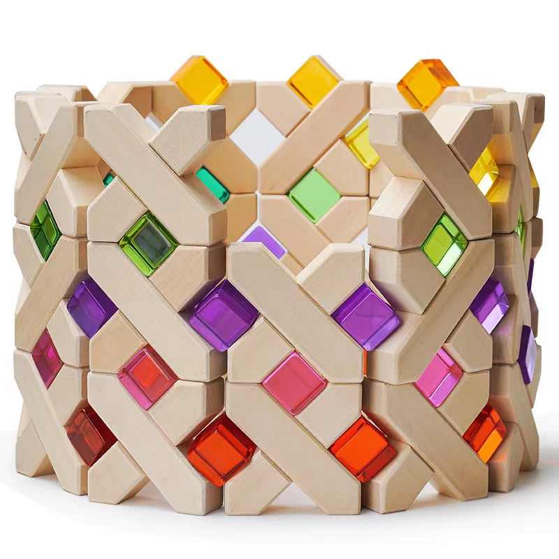 32-Piece Wooden X-Shape Building Blocks Set with Storage Tray