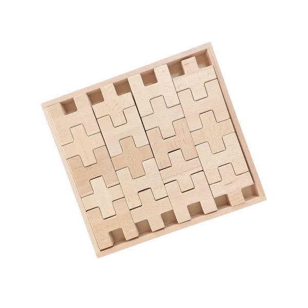 20-Piece Wooden “H” and “+” Shape Block Set with Storage Tray