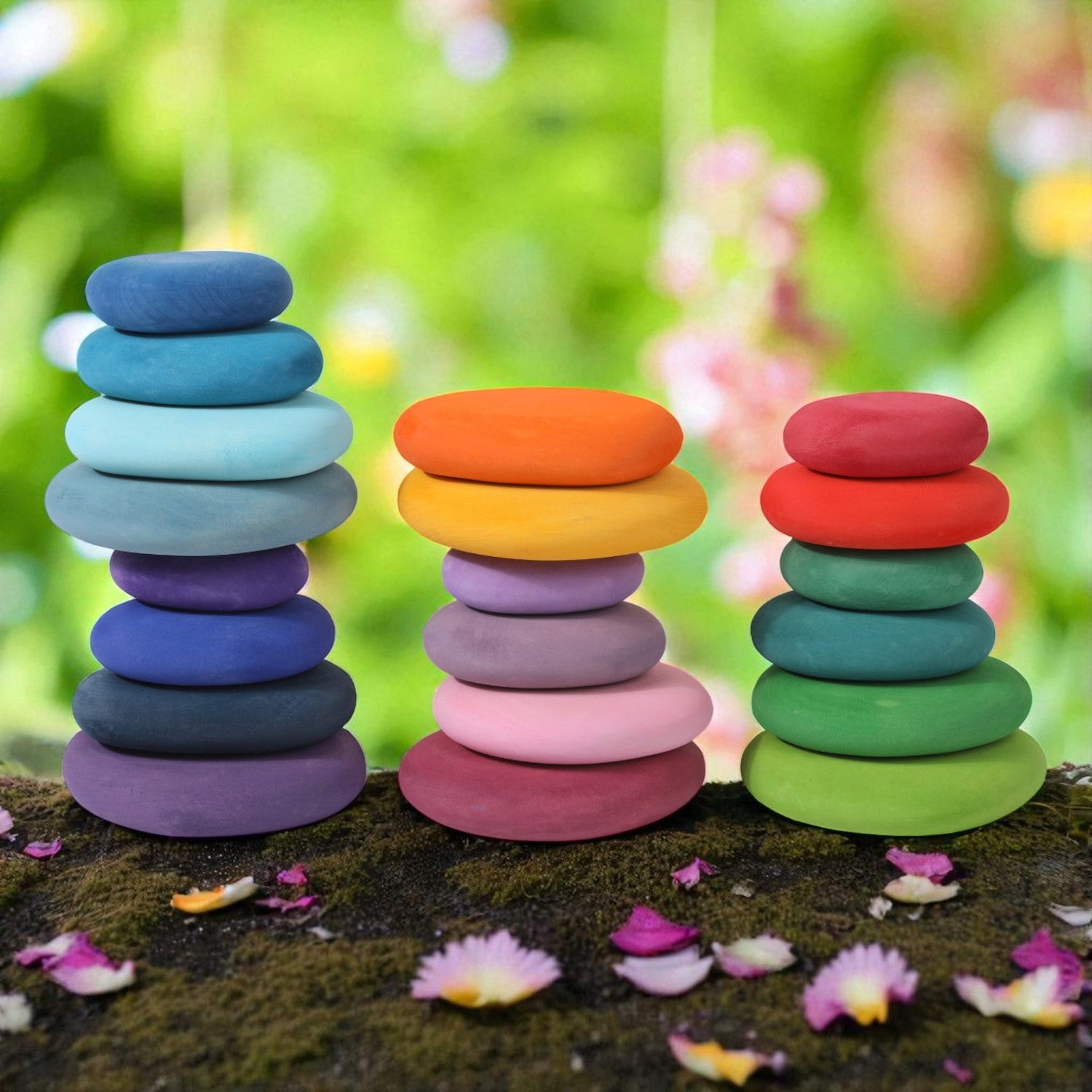 20-Piece Stained Wooden Stacking Pebbles Set