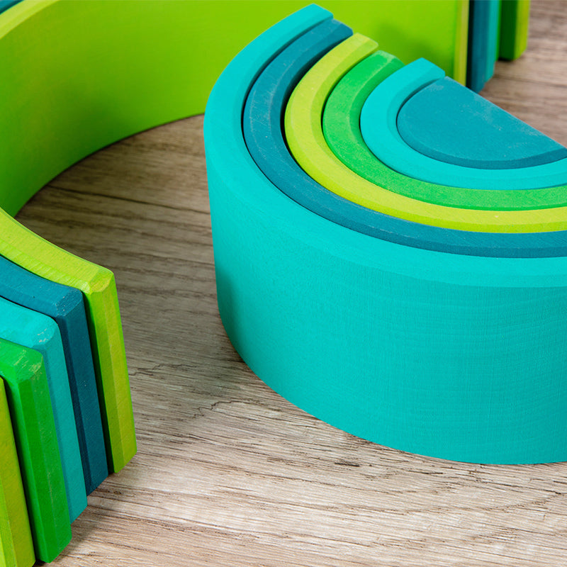 12-Piece Stained Large Basswood Rainbow Stacking Blocks – Meadow Green