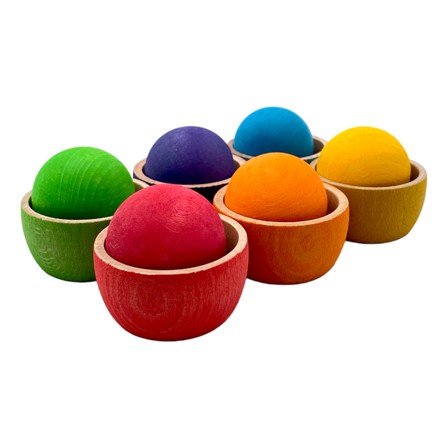 6-Piece Rainbow Wooden Bowls & Balls Set – Matching, Sorting & Open-Ended Play