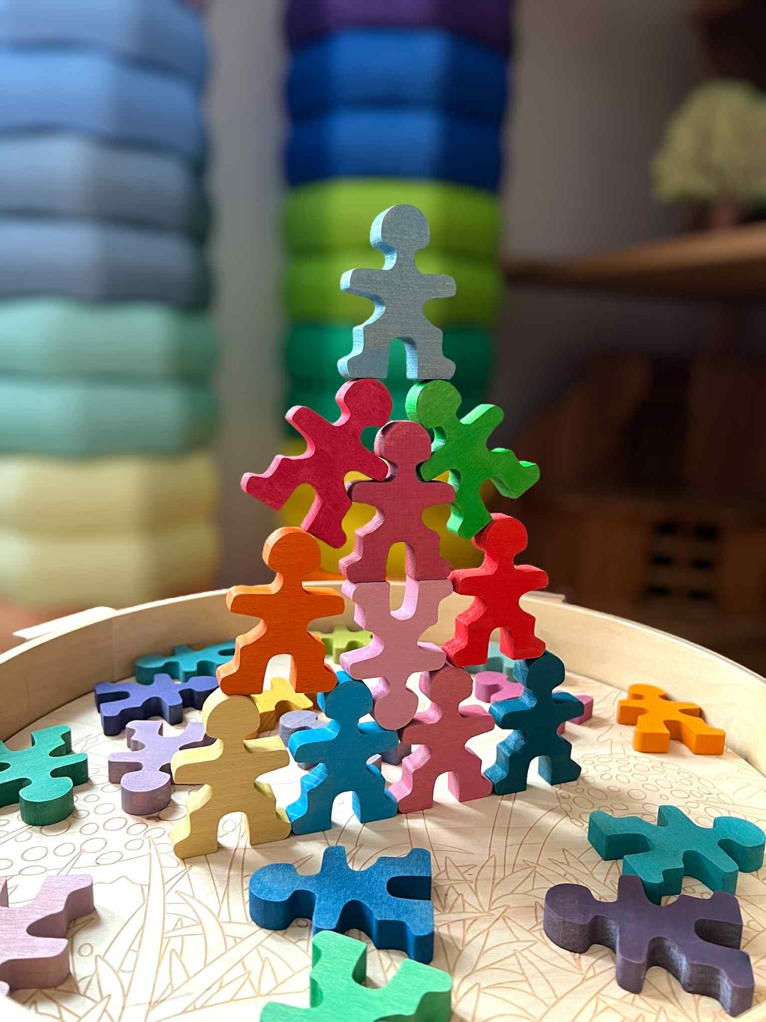 26 Pcs Rainbow Stained Wooden Little Balancing People Stacking Set