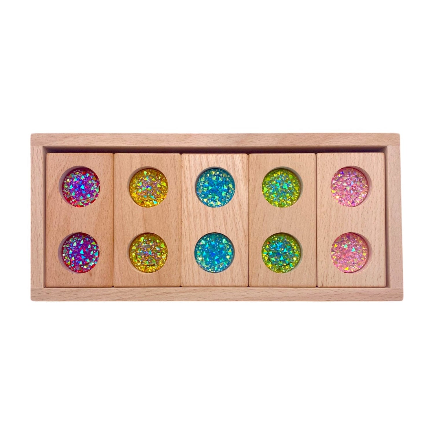 Pastel & Rainbow Gem Block Collection – 3 Styles with Wooden Storage Trays