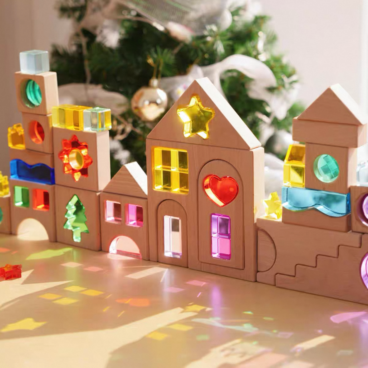 45-Piece Dreamlight Village Lucite Block Set with Wooden Tray