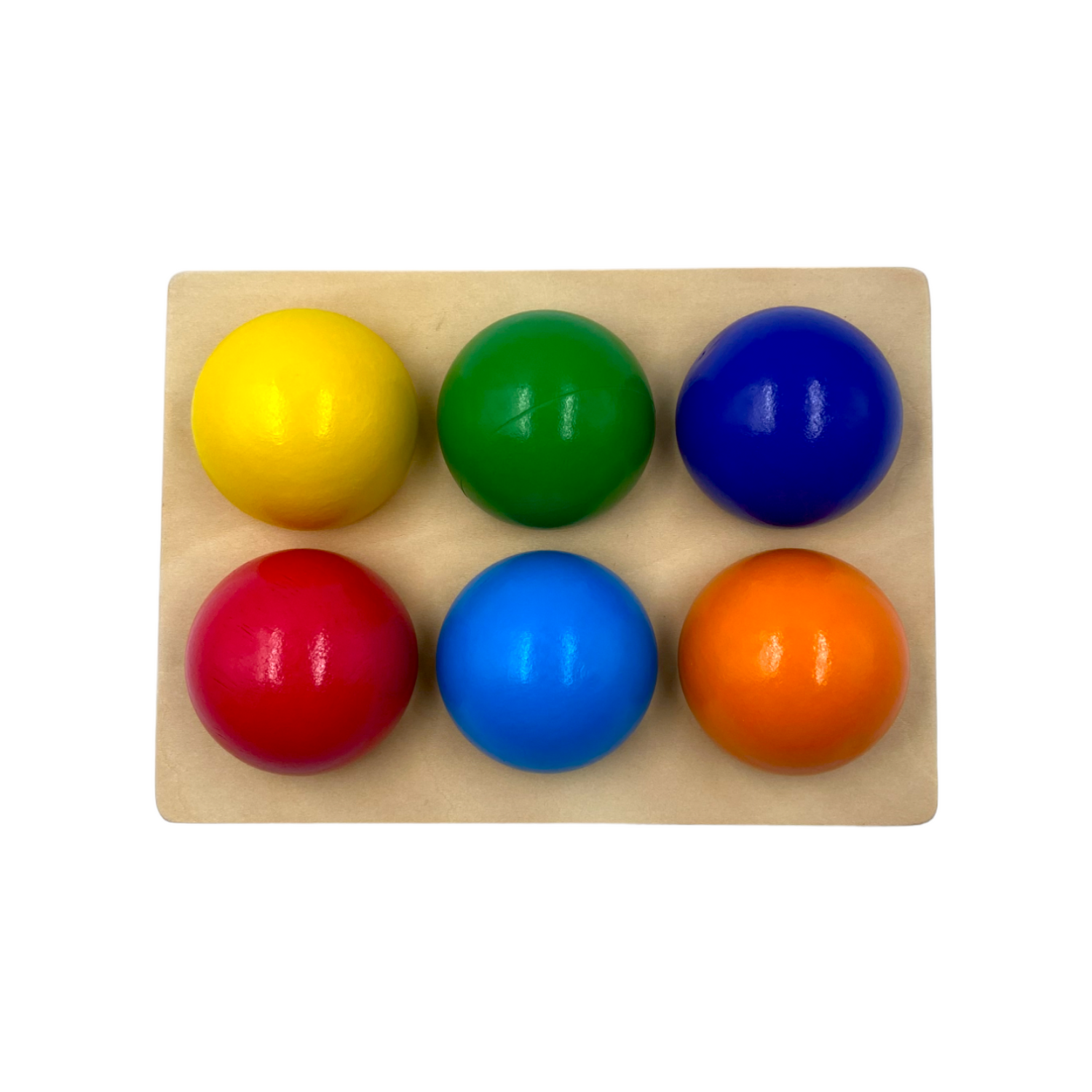 6-Piece Rainbow Wooden Balls with Sorting Tray – Primary Colors | 1.8