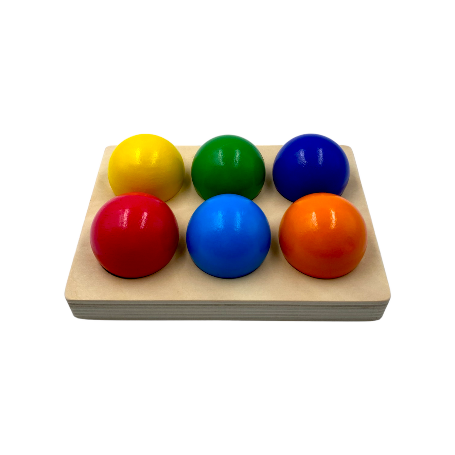 6-Piece Rainbow Wooden Balls with Sorting Tray – Primary Colors | 1.8