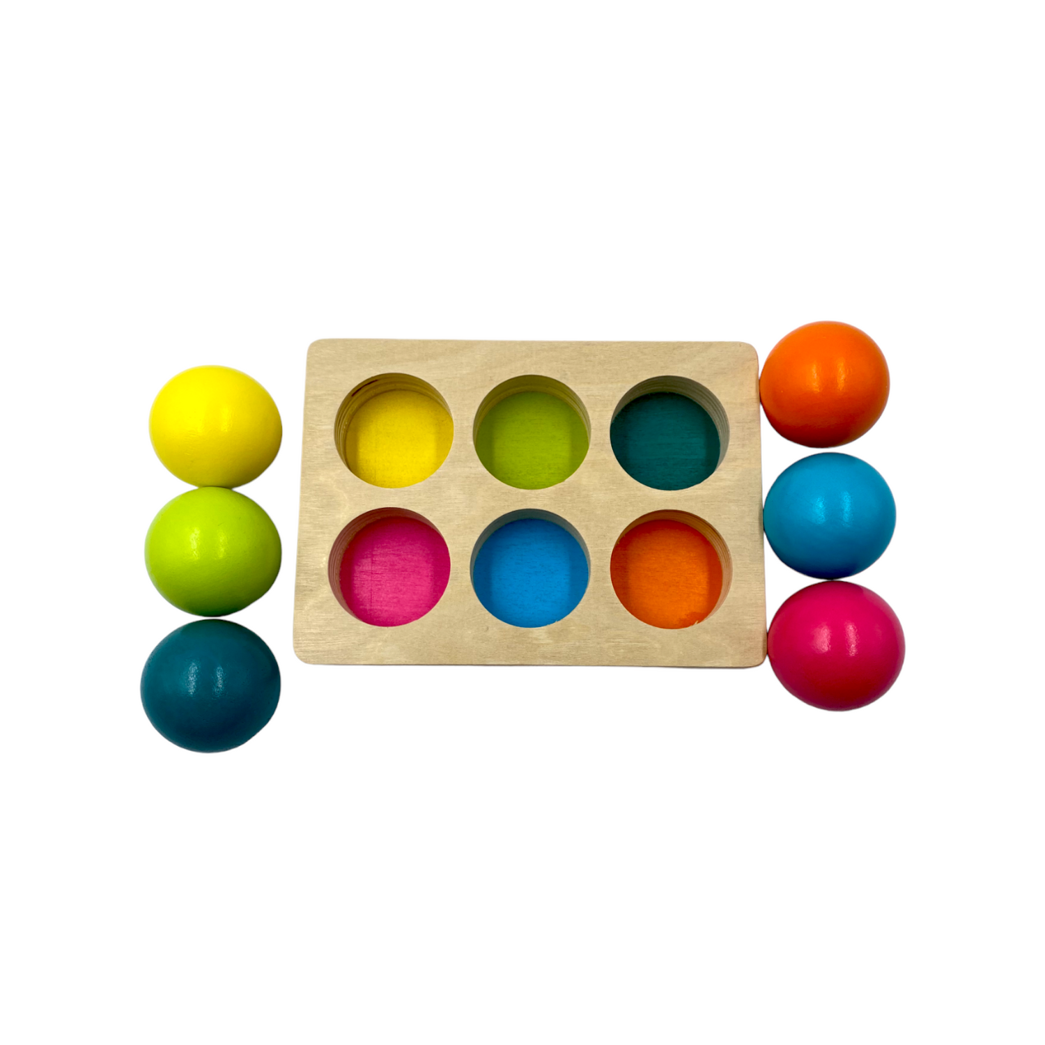 6-Piece Pastel Wooden Balls with Sorting Tray – 1.8