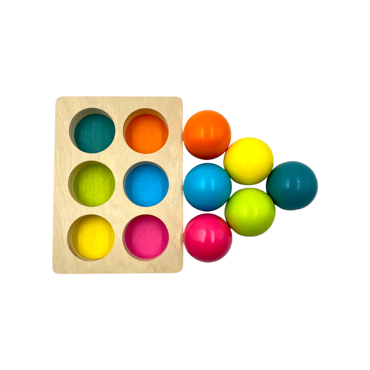 6-Piece Pastel Wooden Balls with Sorting Tray – 1.8