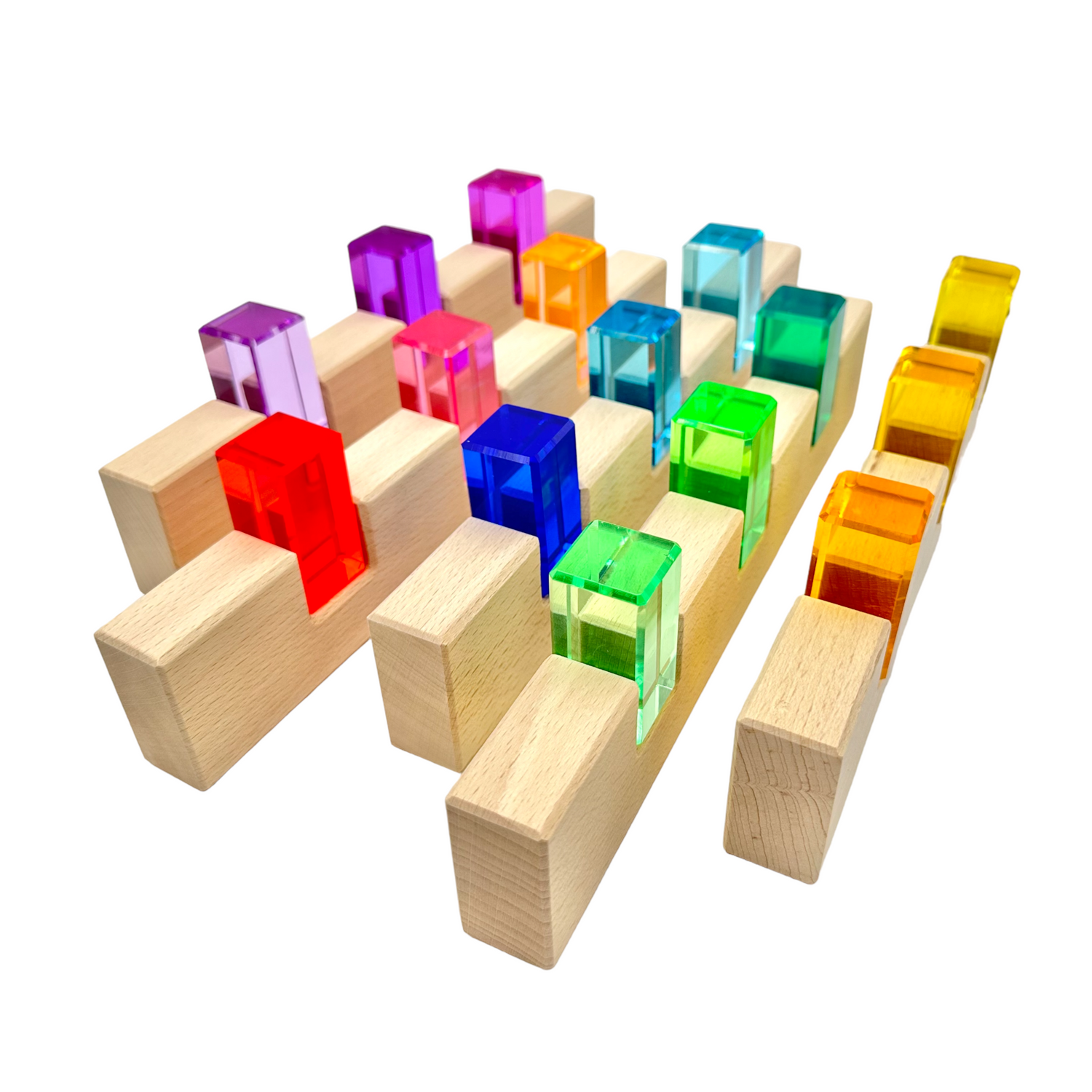 64-Piece Rainbow Crystal Stones & Interlocking Slats Building Set with Storage Tray