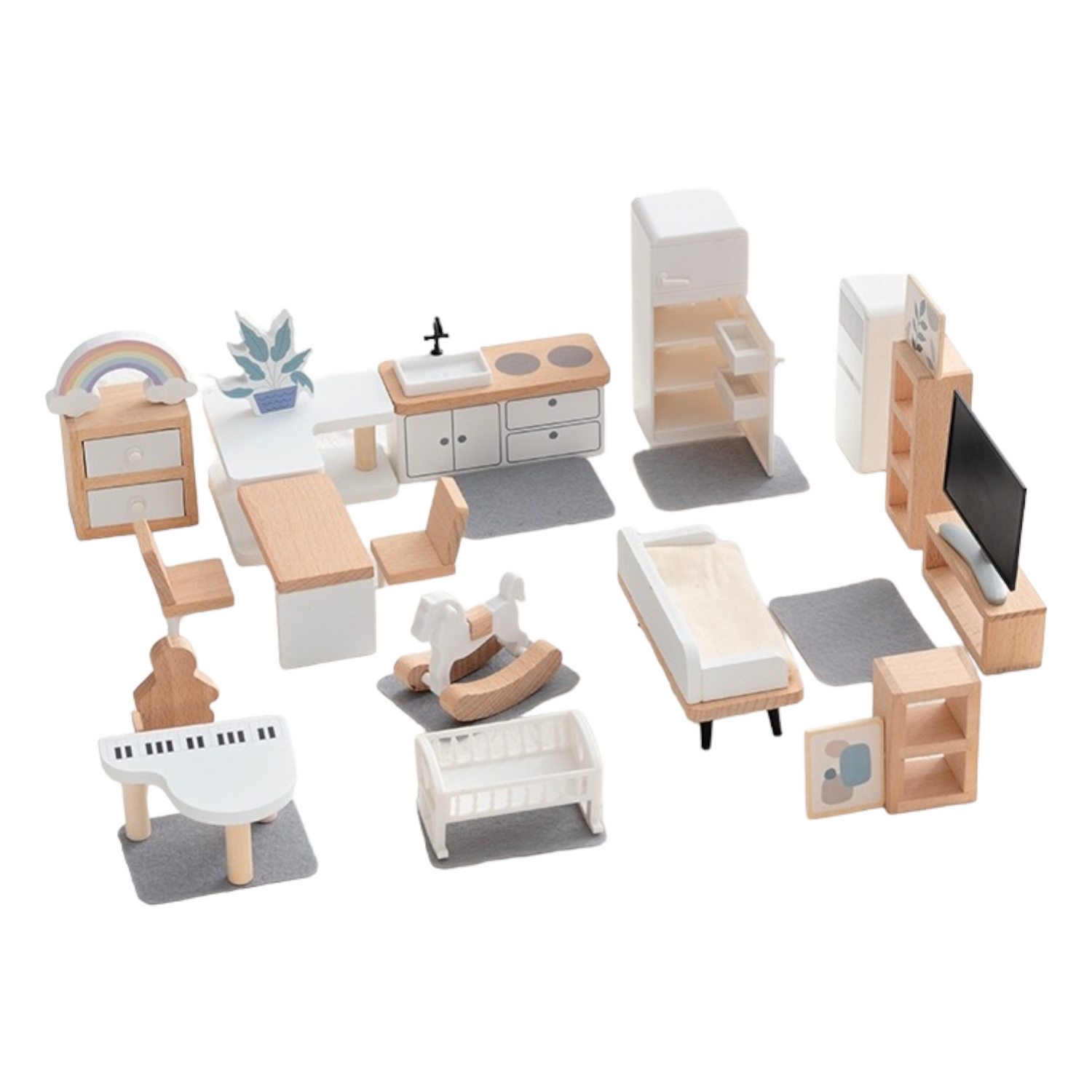 Wooden Dollhouse Furniture Toy Pretend Play Set