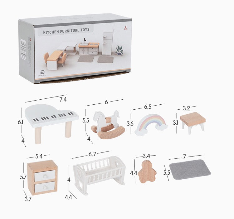 Wooden Dollhouse Furniture Toy Pretend Play Set