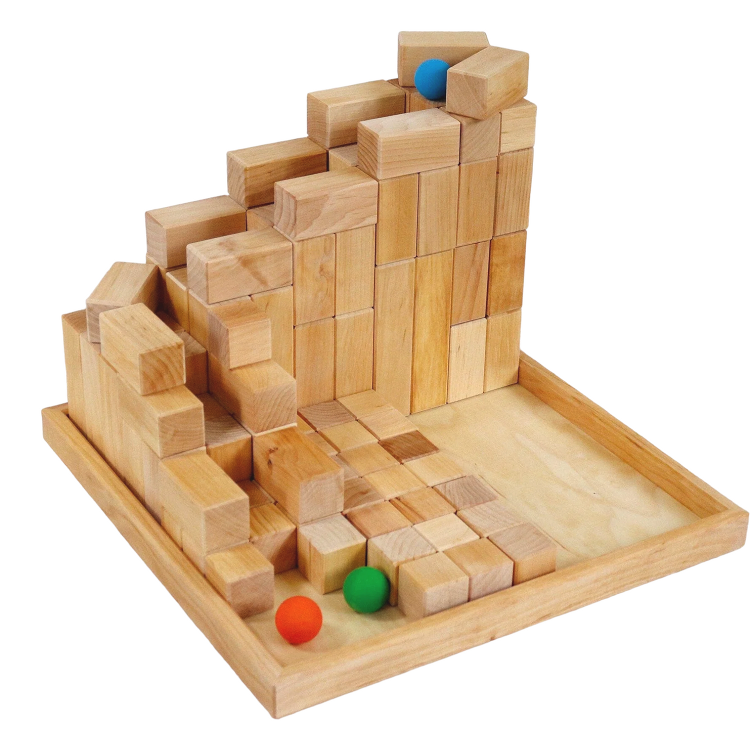 100 Pcs Large Natural Stepped Pyramid Wooden Stacking Building Blocks