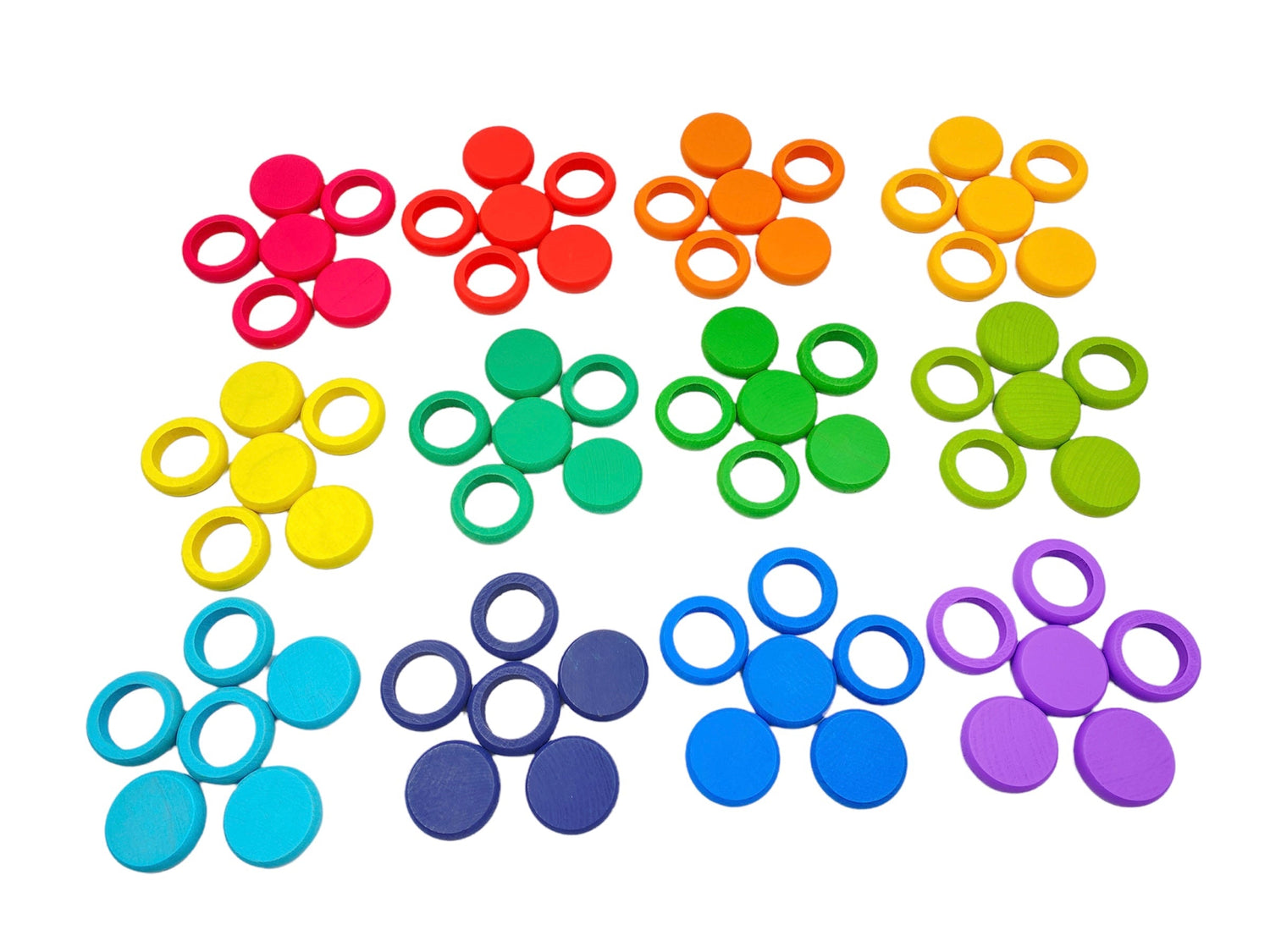 72-Piece Wooden Coins & Rings Set – Rainbow Colors | Sorting & Stacking Play