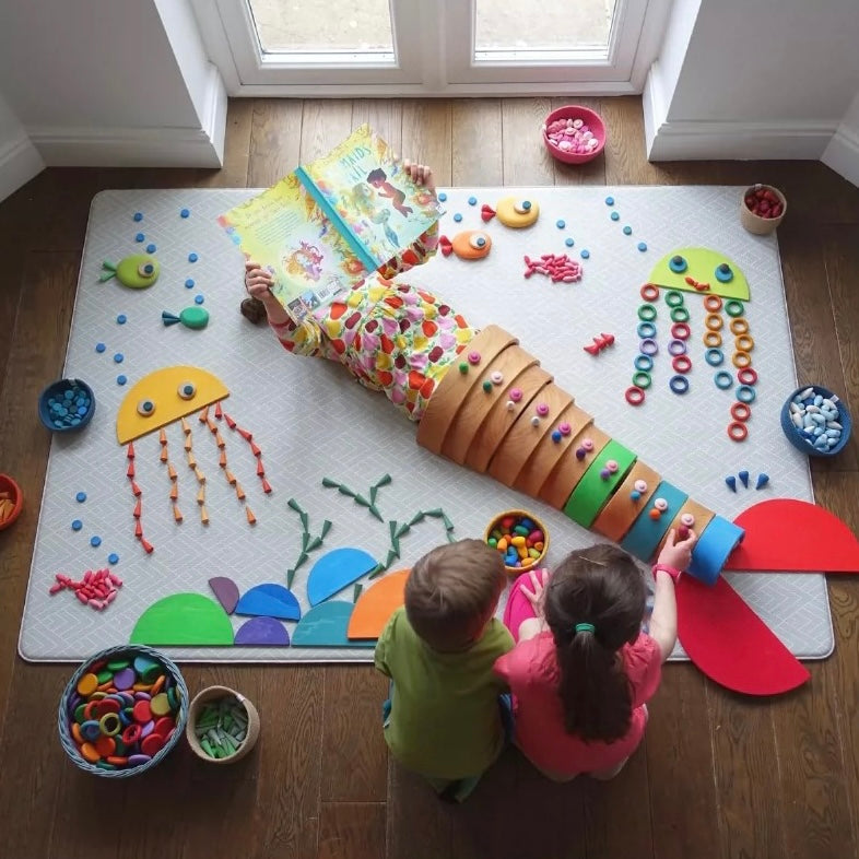 72-Piece Wooden Coins & Rings Set – Rainbow Colors | Sorting & Stacking Play