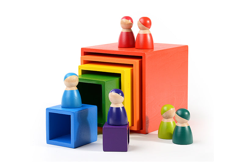 12-Piece Rainbow Wooden Peg Dolls – Primary Color