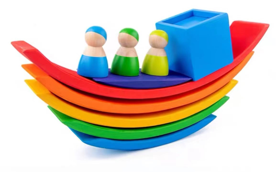 12-Piece Rainbow Wooden Peg Dolls – Primary Color