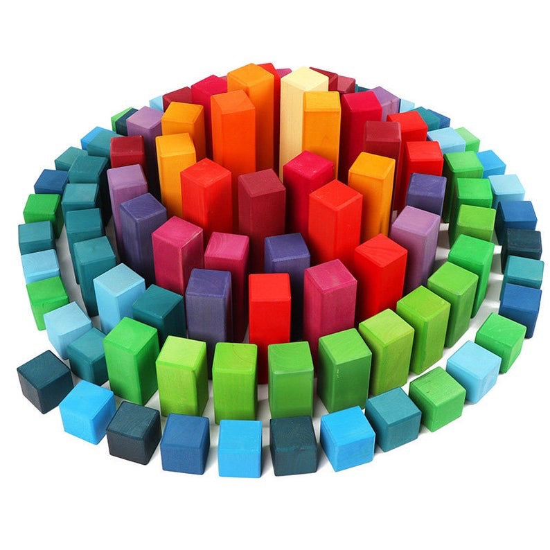 100 Pcs STAINED Large Stepped Pyramid Wooden Stacking Building Blocks