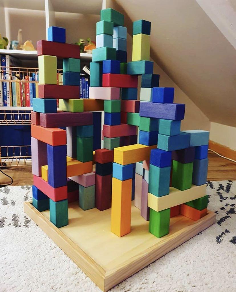 100 Pcs STAINED Large Stepped Pyramid Wooden Stacking Building Blocks