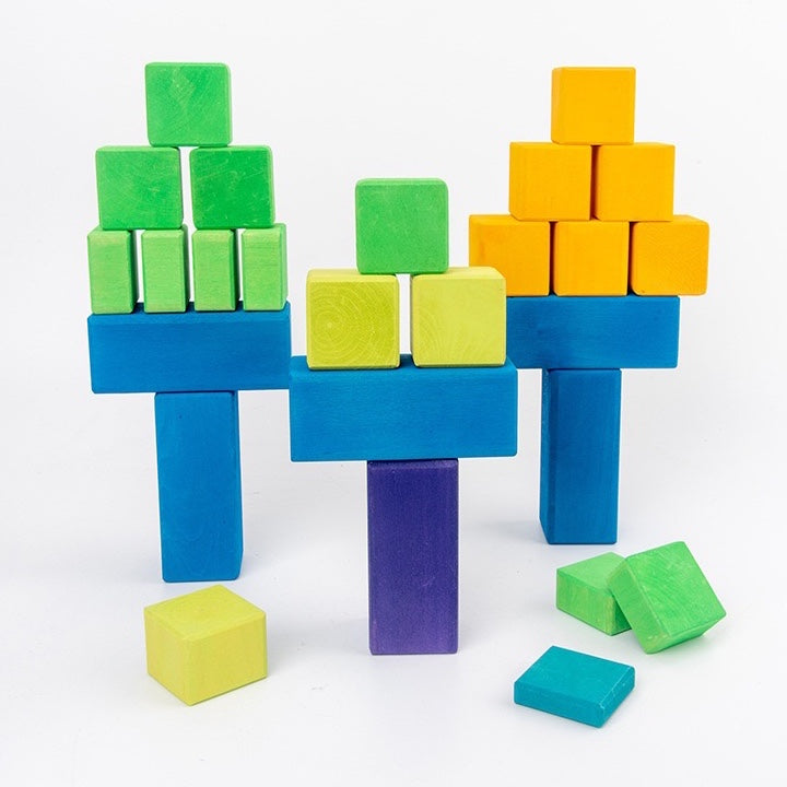 100 Pcs STAINED Large Stepped Counting Wooden Stacking Blocks