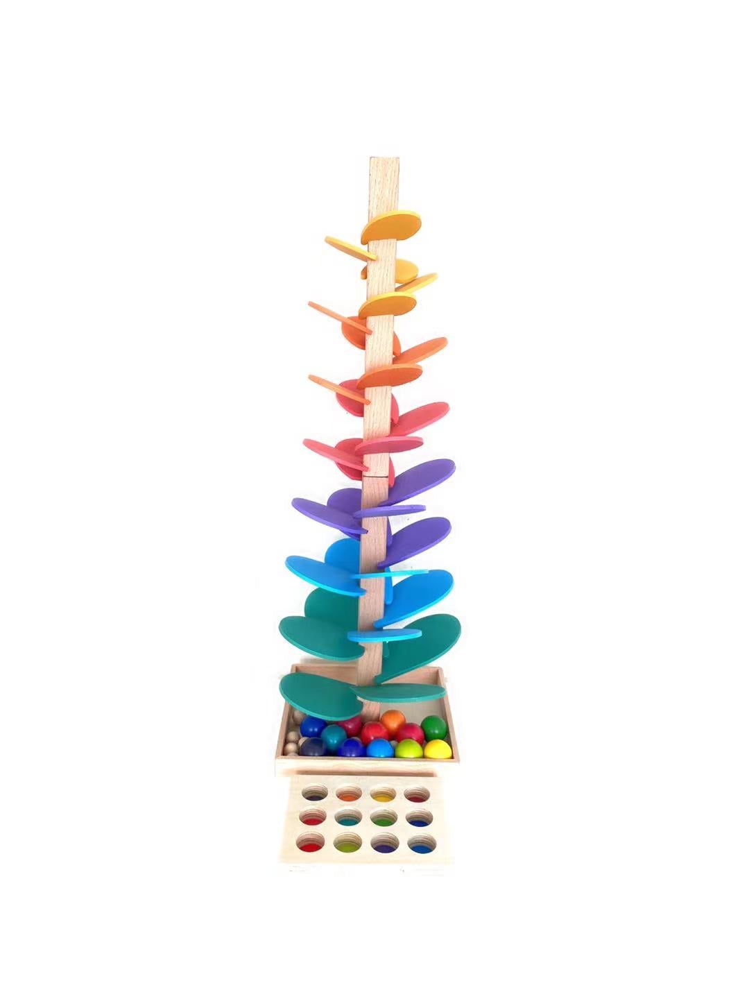 12 Pcs Rainbow Wooden Balls with Tray – Primary Colors (1.4” Diameter)