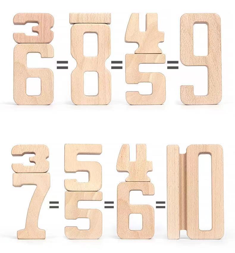 32 Pcs Wooden Math Number Building Blocks Set with Tray
