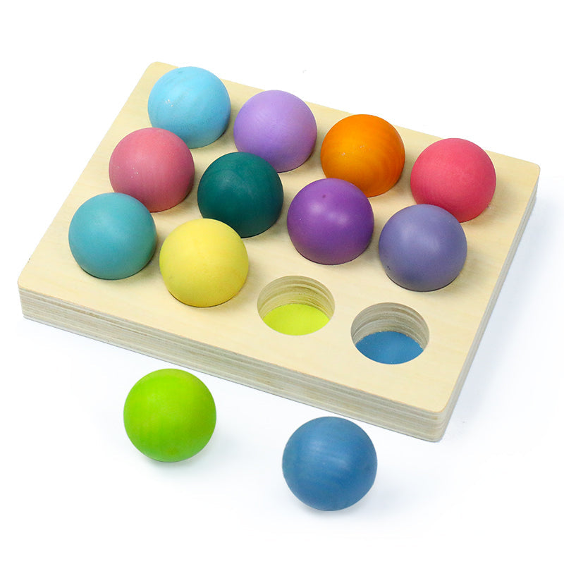 12 Pcs Wooden Balls with Tray – Pastel/Macaron Colors (1.4” Diameter)