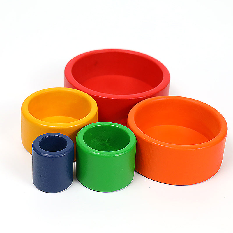 5 Pcs Wooden Stacking & Nesting Cup Bowl Set – Primary Rainbow