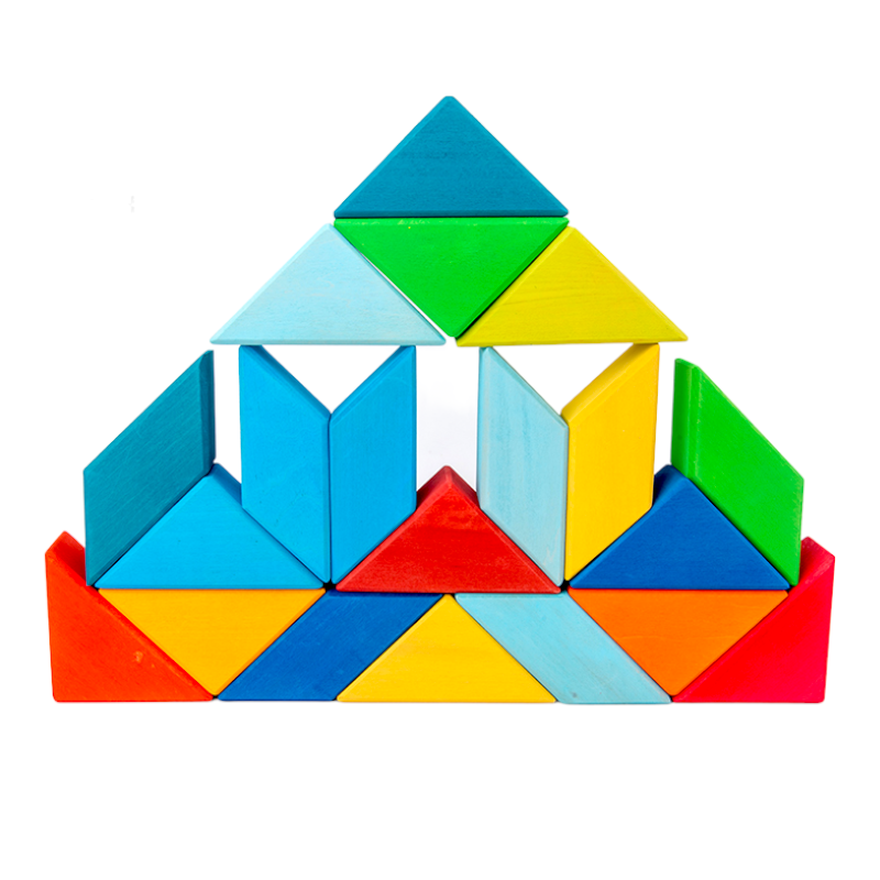 36-Piece Stained Large Rainbow Square Geometric Puzzle Block Set with Storage Tray