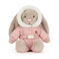 Plush Bunny with Pink Snowsuit – Soft Cuddly Toy, 12 in - Waydiy