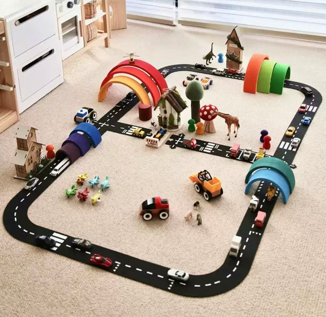 Flexible Rubber Roads Play Set – Open-Ended City & Car Track Play