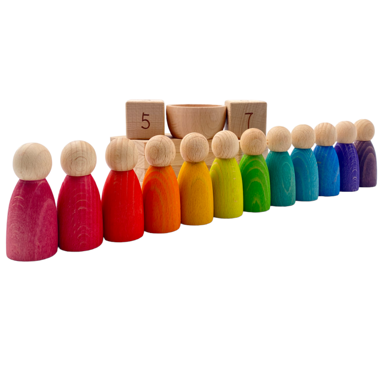 Wooden Perpetual Calendar with 12 Rainbow Peg Figures