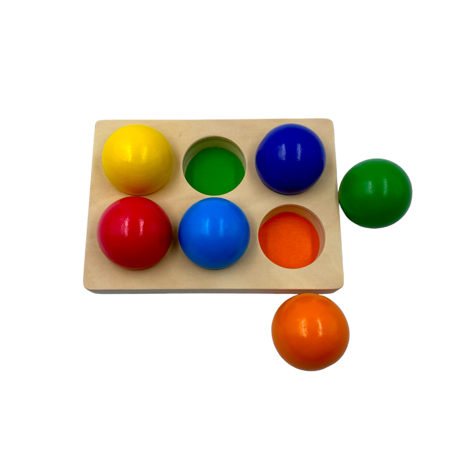 6-Piece Rainbow Wooden Balls with Sorting Tray – Primary Colors | 1.8