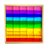 50 Pcs Rainbow Crystal Clear Translucent Rectangular Lucite Building Blocks Set with Storage Tray