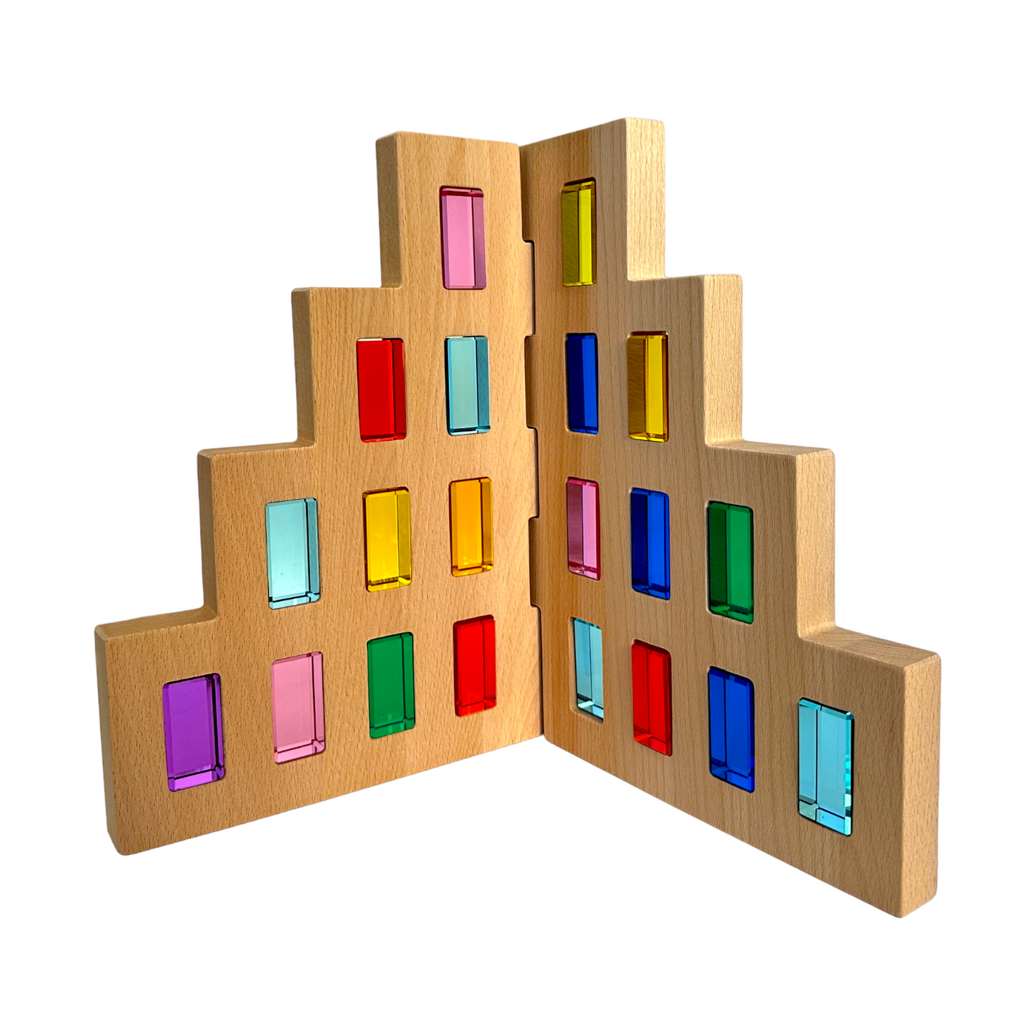 2-Piece Wooden Skyline Window Building Set – City Silhouette Blocks (Set Only)