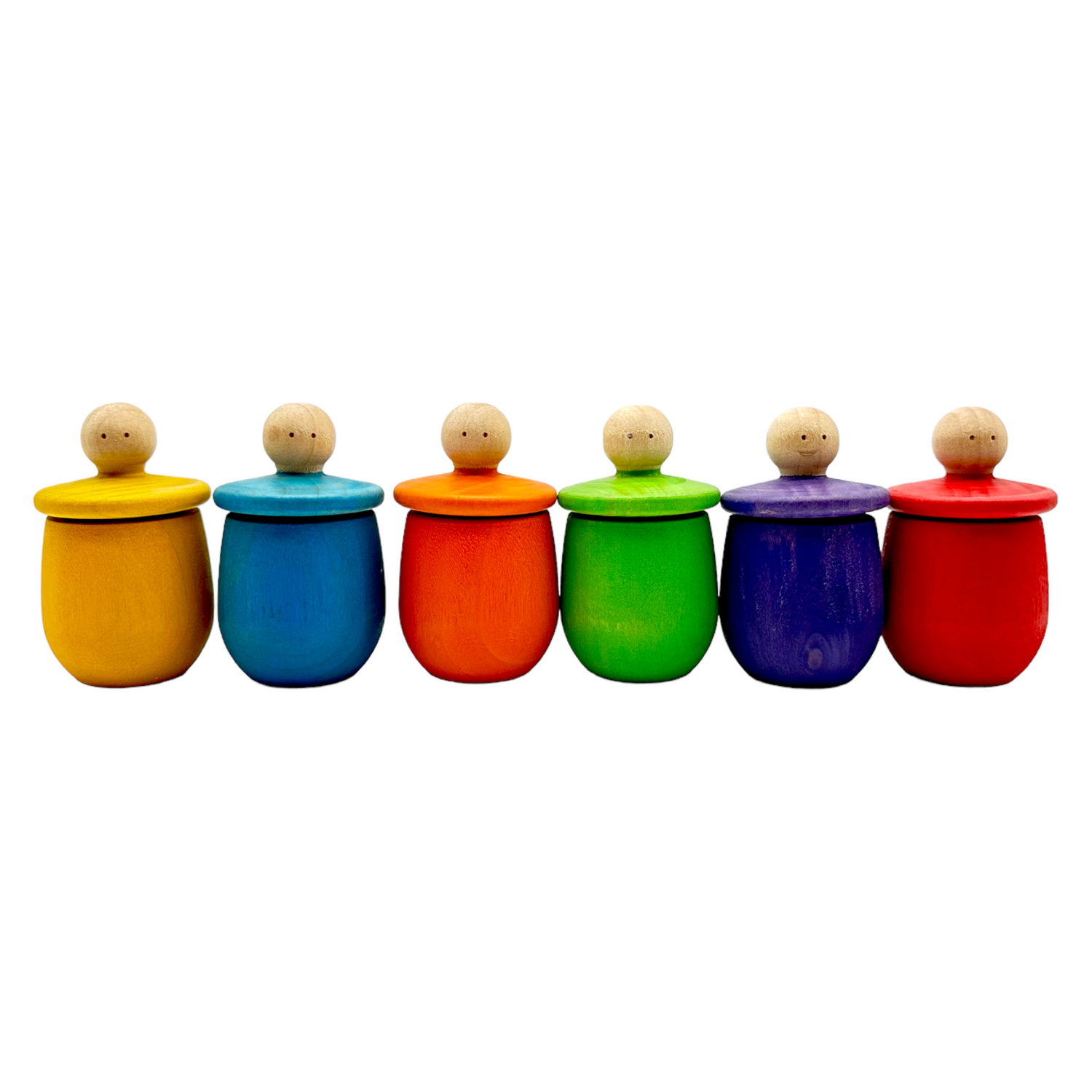 Set of 6 Stained Little Things Wooden Treasure Boxes – Primary Rainbow Colors