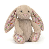 Plush Beige Bunny with Floral Ears – Soft Cuddly Toy, Small or Medium - Waydiy
