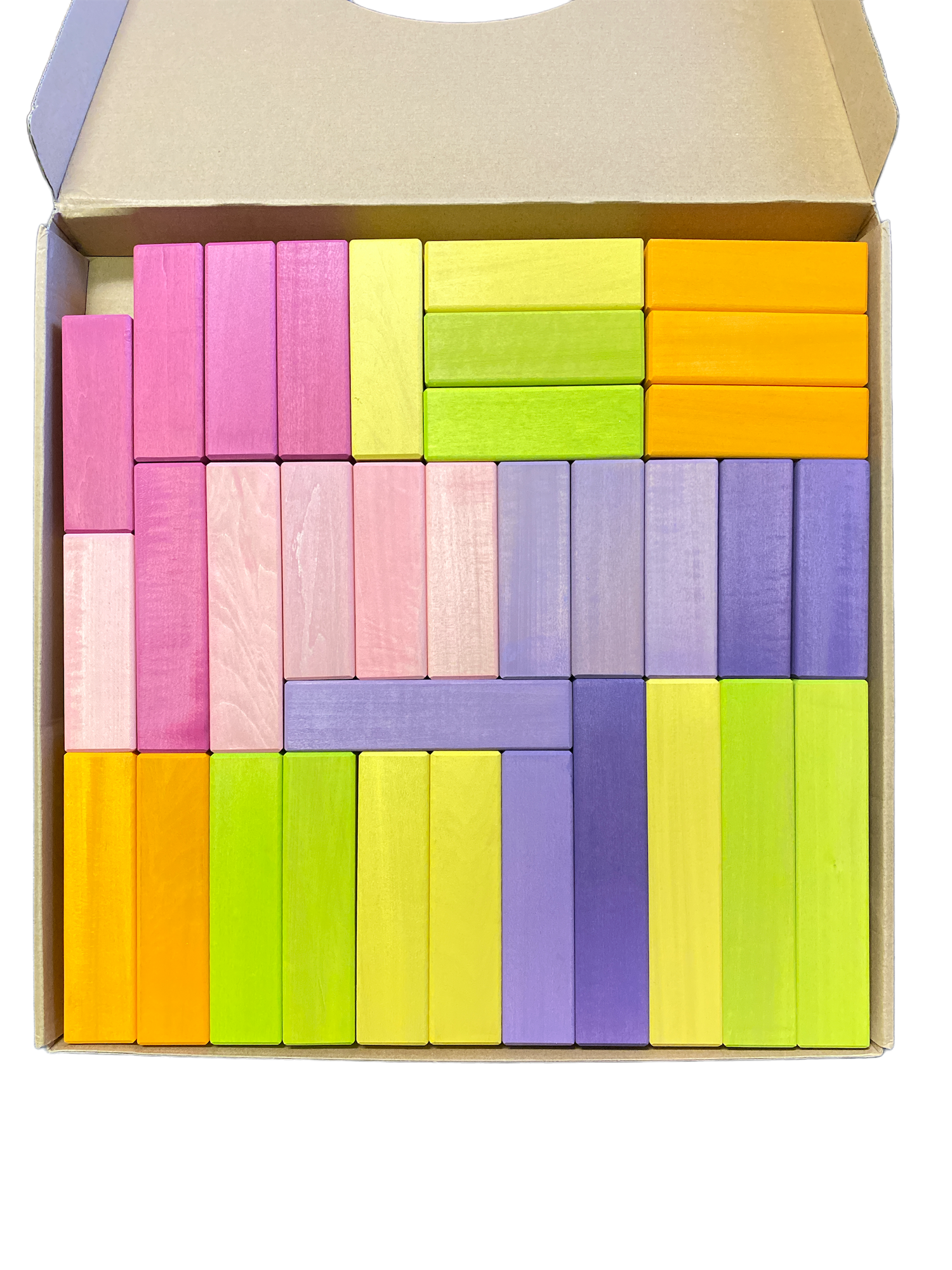 100 Pcs STAINED Large Stepped Pyramid Wooden Stacking Building Blocks in Pastel/Macaron Colors