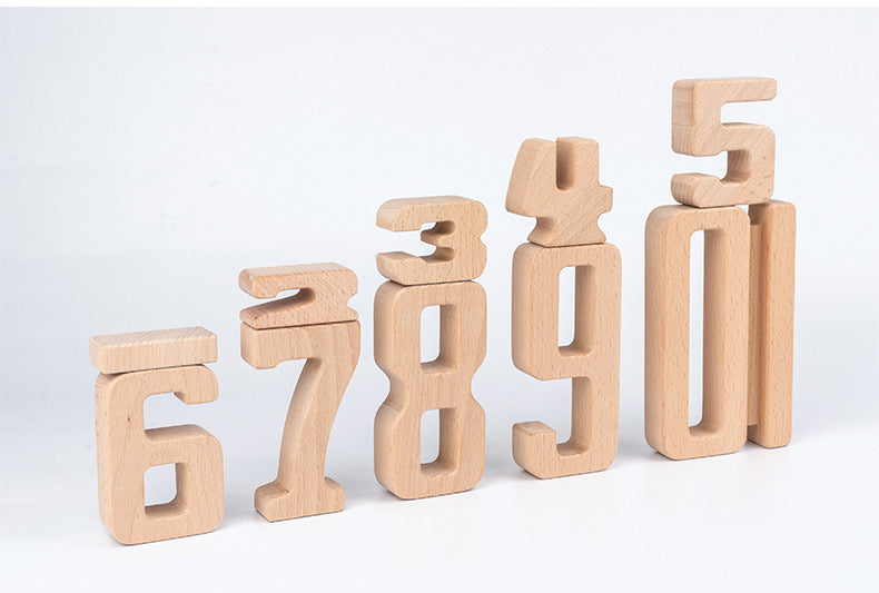 32 Pcs Wooden Math Number Building Blocks Set with Tray