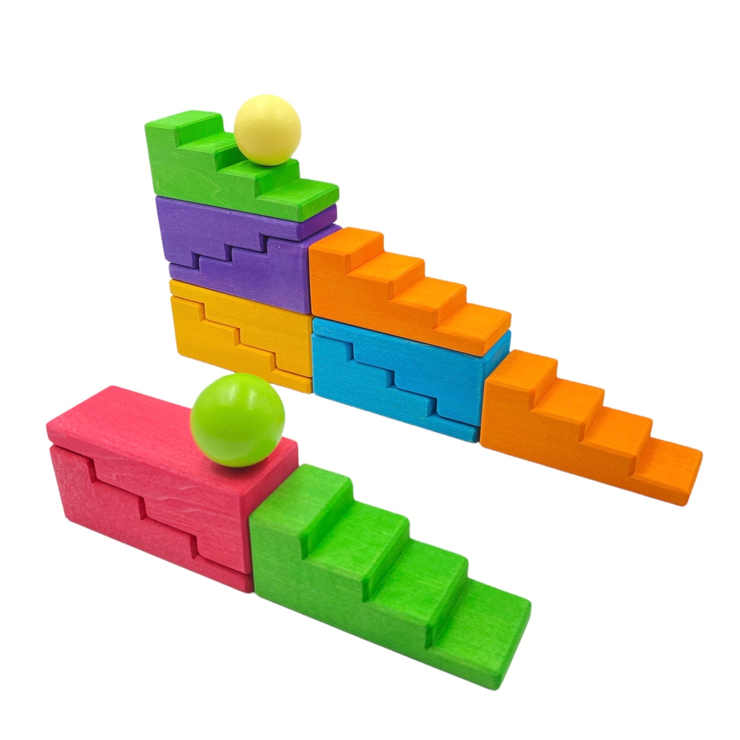 12-Piece Stained Stepped Roof Building Block Set — Primary Rainbow Colors