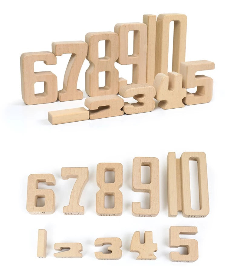 32 Pcs Wooden Math Number Building Blocks Set with Tray