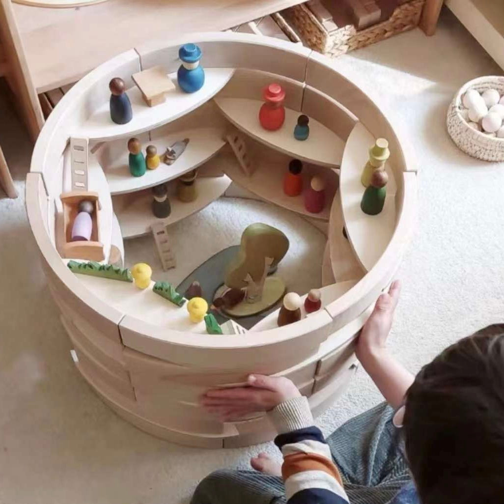 24 Pcs Natural Wooden Petal Mandala Platforms with Storage Tray