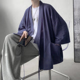 Japanese-themed Black Midnight Purple Minimalist Men’s Kimono Jacket